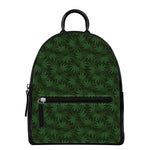 Forest Green Cannabis Leaf Print Leather Backpack