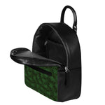 Forest Green Cannabis Leaf Print Leather Backpack