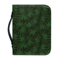 Forest Green Cannabis Leaf Print Leather Bible Cover