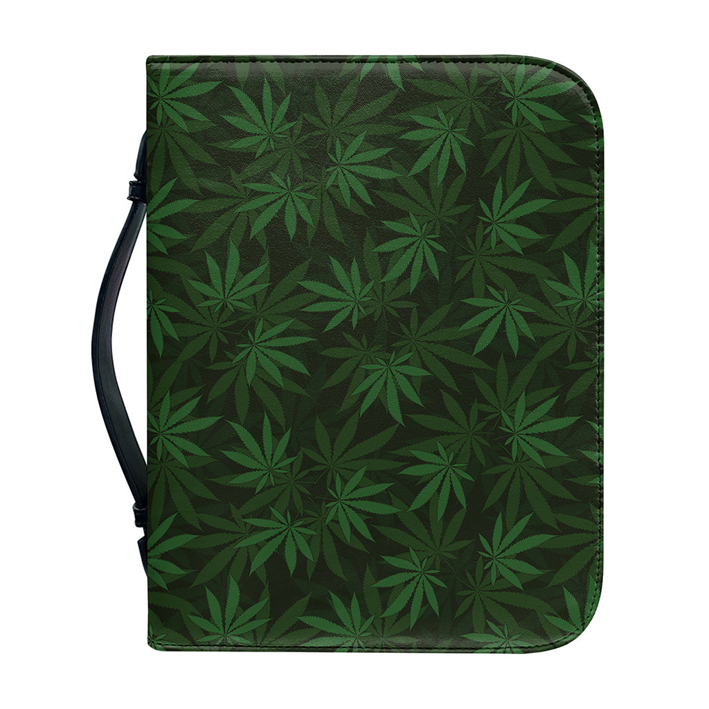 Forest Green Cannabis Leaf Print Leather Bible Cover