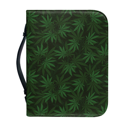 Forest Green Cannabis Leaf Print Leather Bible Cover