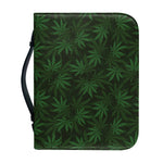 Forest Green Cannabis Leaf Print Leather Bible Cover