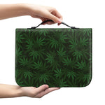 Forest Green Cannabis Leaf Print Leather Bible Cover