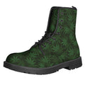 Forest Green Cannabis Leaf Print Lace-Up Boots