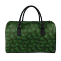 Forest Green Cannabis Leaf Print Leather Duffel Bag