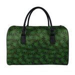 Forest Green Cannabis Leaf Print Leather Duffle Bag