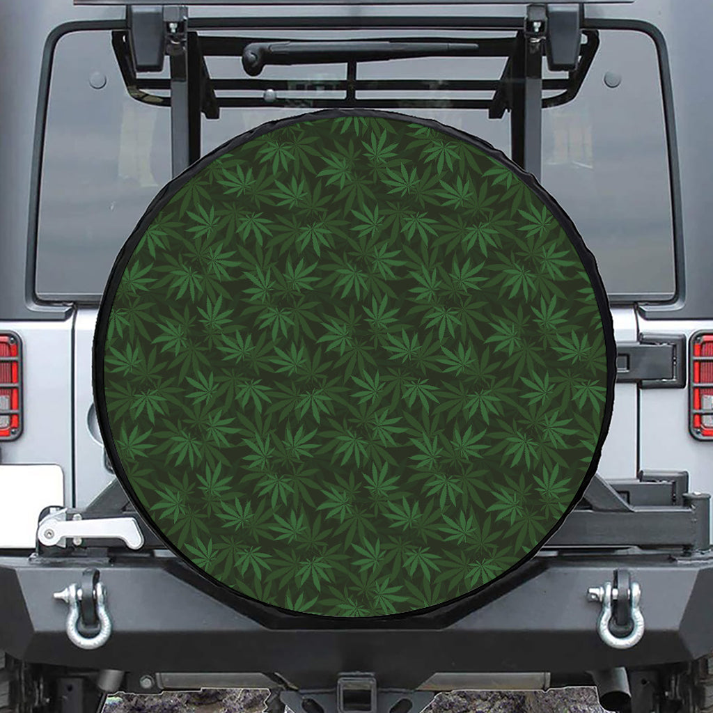 Forest Green Cannabis Leaf Print Leather Spare Tire Cover