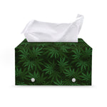 Forest Green Cannabis Leaf Print Leather Tissue Box Cover