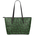 Forest Green Cannabis Leaf Print Leather Tote Bag With Zipper