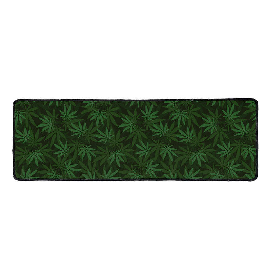 Forest Green Cannabis Leaf Print Long Kitchen Mat