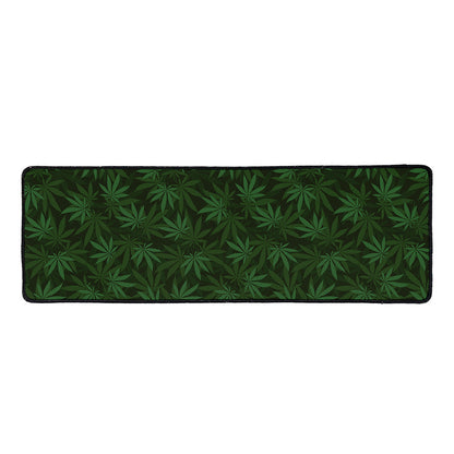 Forest Green Cannabis Leaf Print Long Kitchen Mat