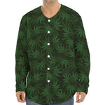 Forest Green Cannabis Leaf Print Long Sleeve Baseball Jersey