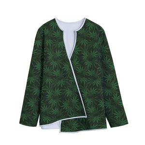 Forest Green Cannabis Leaf Print Long Sleeve Short Coat