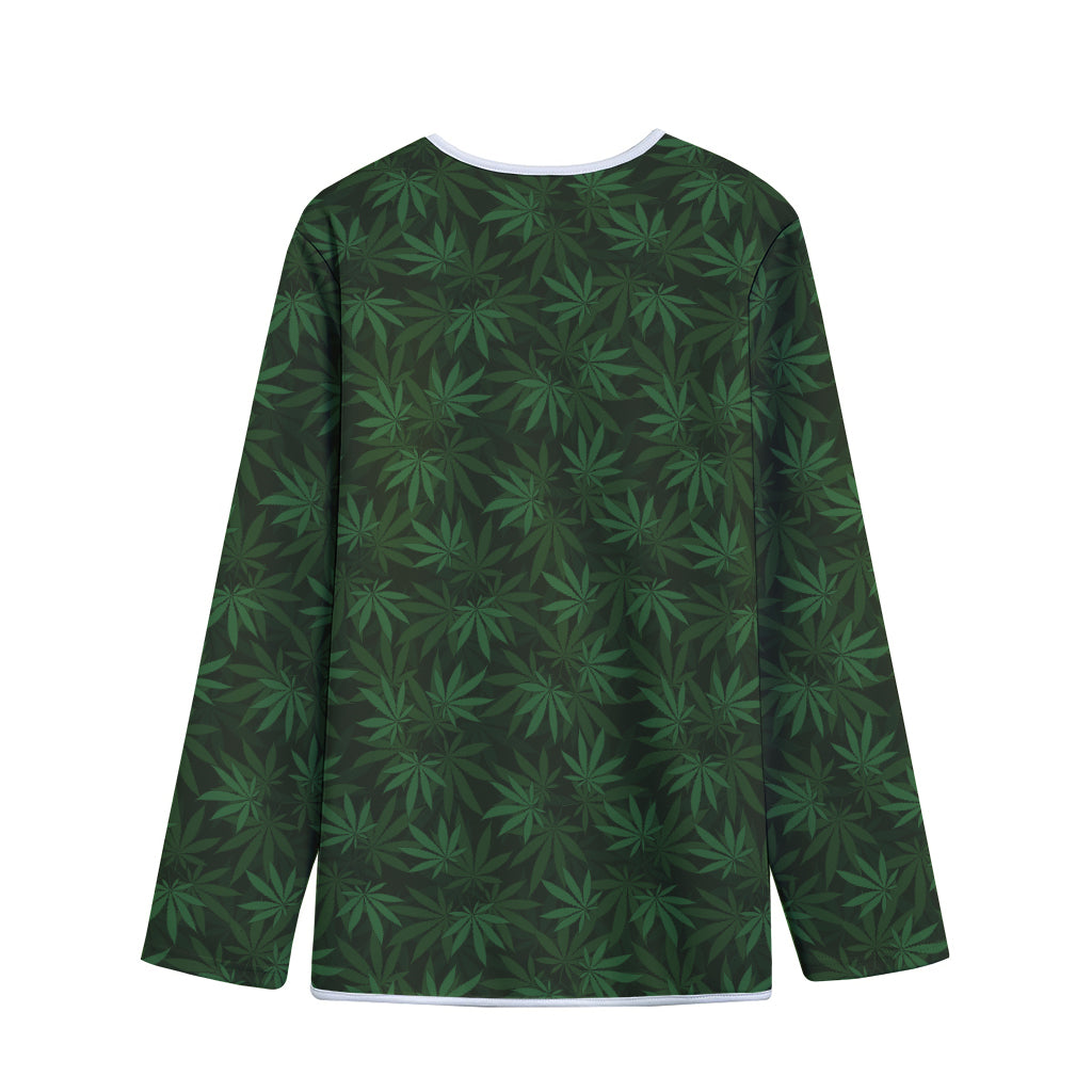 Forest Green Cannabis Leaf Print Long Sleeve Short Coat