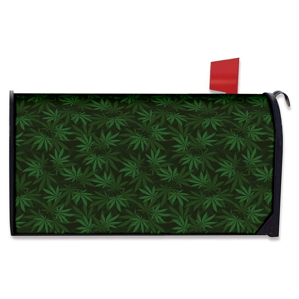 Forest Green Cannabis Leaf Print Mailbox Cover