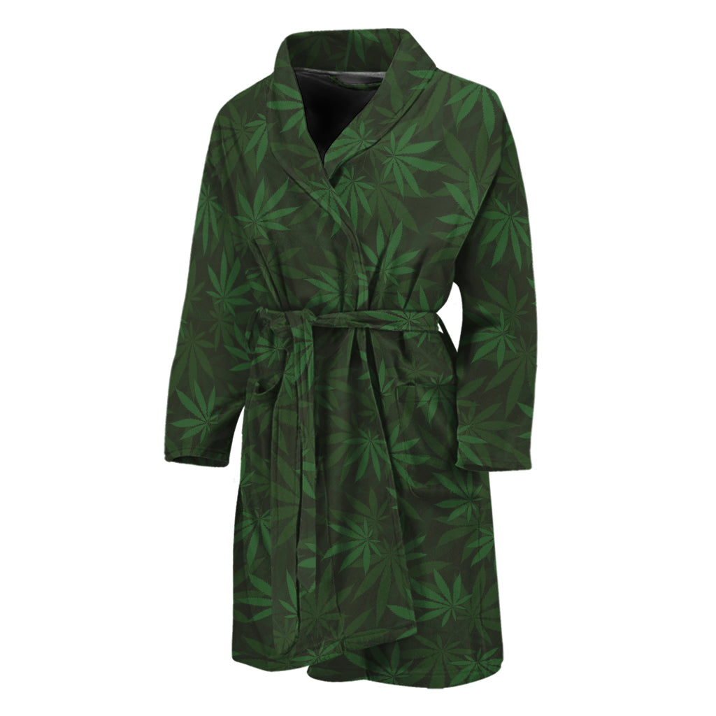 Forest Green Cannabis Leaf Print Men's Bathrobe Forest Green Cannabis Leaf Print Men's Bathrobe
