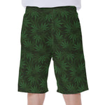 Forest Green Cannabis Leaf Print Men's Beach Shorts