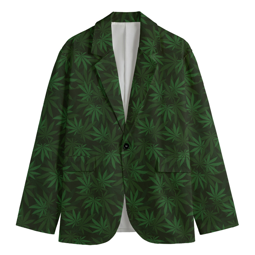 Forest Green Cannabis Leaf Print Men's Blazer