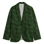 Forest Green Cannabis Leaf Print Men's Blazer