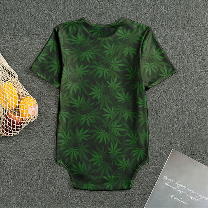 Forest Green Cannabis Leaf Print Men's Bodysuit