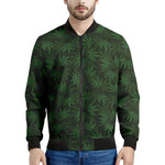 Forest Green Cannabis Leaf Print Men's Bomber Jacket