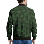 Forest Green Cannabis Leaf Print Men's Bomber Jacket