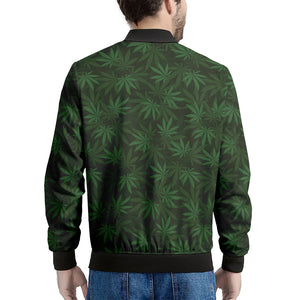 Forest Green Cannabis Leaf Print Men's Bomber Jacket