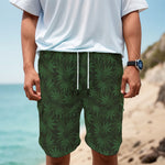 Forest Green Cannabis Leaf Print Men's Cargo Shorts