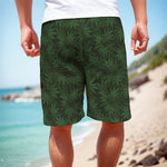 Forest Green Cannabis Leaf Print Men's Cargo Shorts