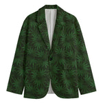 Forest Green Cannabis Leaf Print Men's Cotton Blazer