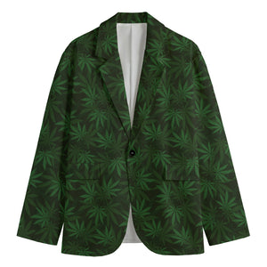 Forest Green Cannabis Leaf Print Men's Cotton Blazer