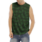 Forest Green Cannabis Leaf Print Men's Fitness Tank Top