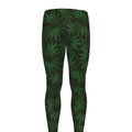 Forest Green Cannabis Leaf Print Men's Leggings