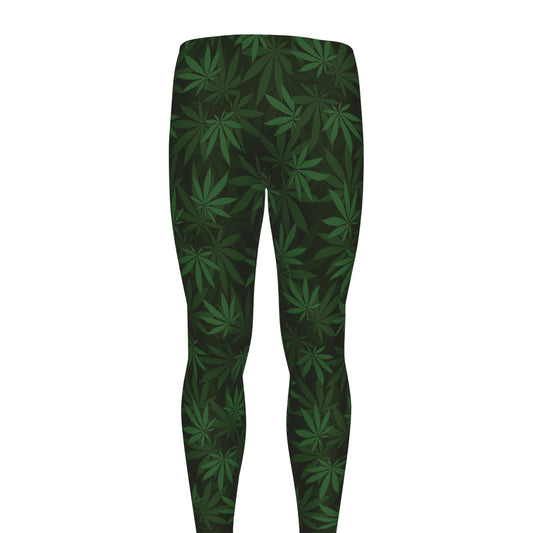 Forest Green Cannabis Leaf Print Men's leggings