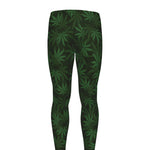 Forest Green Cannabis Leaf Print Men's leggings