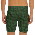 Forest Green Cannabis Leaf Print Men's Long Boxer Briefs