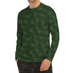 Forest Green Cannabis Leaf Print Men's Long Sleeve Rash Guard