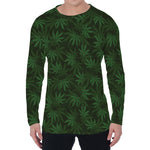 Forest Green Cannabis Leaf Print Men's Long Sleeve T-Shirt