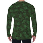 Forest Green Cannabis Leaf Print Men's Long Sleeve T-Shirt