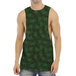 Forest Green Cannabis Leaf Print Men's Muscle Tank Top