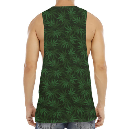 Forest Green Cannabis Leaf Print Men's Muscle Tank Top