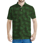 Forest Green Cannabis Leaf Print Men's Polo Shirt