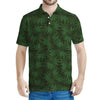 Forest Green Cannabis Leaf Print Men's Polo Shirt