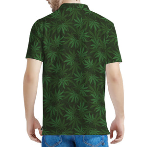 Forest Green Cannabis Leaf Print Men's Polo Shirt