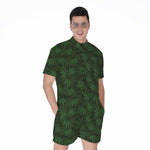 Forest Green Cannabis Leaf Print Men's Rompers