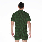 Forest Green Cannabis Leaf Print Men's Rompers