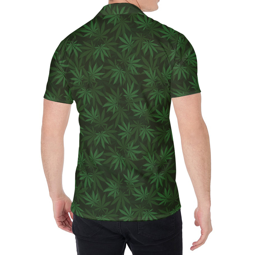 Forest Green Cannabis Leaf Print Men's Shirt