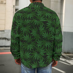 Forest Green Cannabis Leaf Print Men's Shirt Jacket