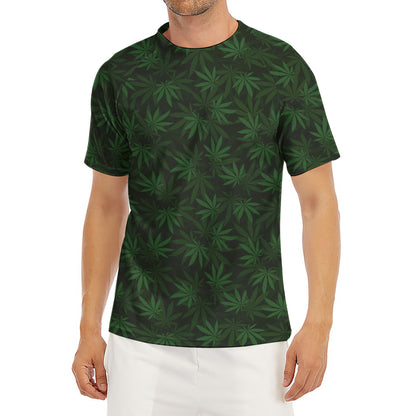 Forest Green Cannabis Leaf Print Men's Short Sleeve Rash Guard