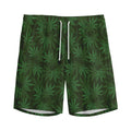Forest Green Cannabis Leaf Print Men's Athletic Shorts